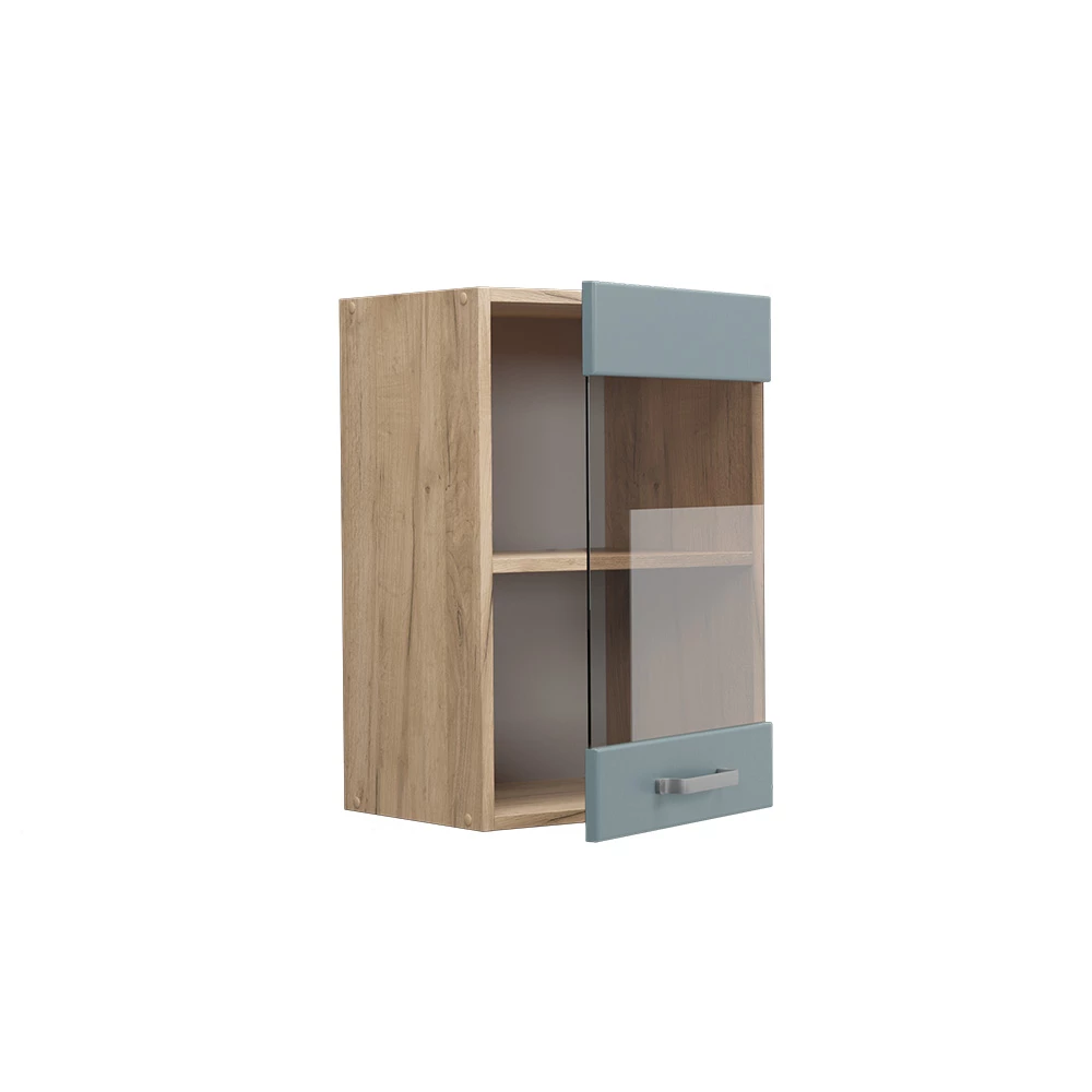 Vicco Küchenglasschrank "R-Line", Blau-Grau/Goldkraft Eiche, 40 cm