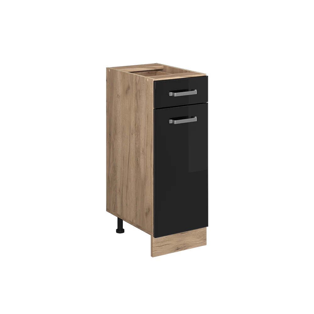 Armário baixo de cozinha Vicco "R-Line", preto alto brilho/carvalho Goldkraft, 30 cm sem bancada