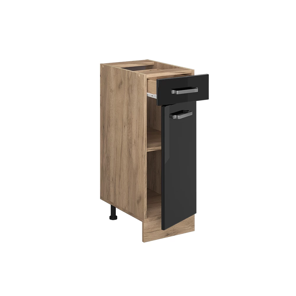 Armário baixo de cozinha Vicco "R-Line", preto alto brilho/carvalho Goldkraft, 30 cm sem bancada