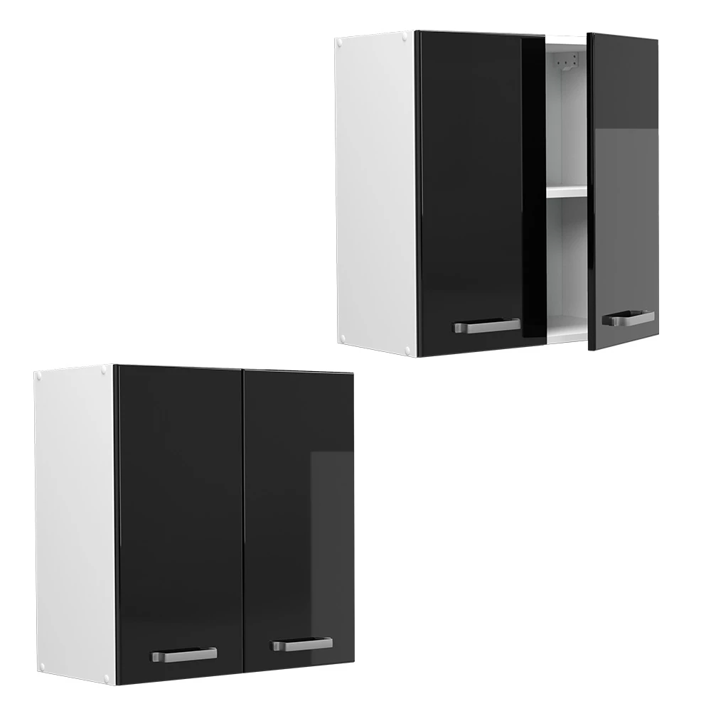 Vicco Hängeschrank R-Line, hängender Küchenschrank, Schwarz Hochglanz/Weiß, 60 cm