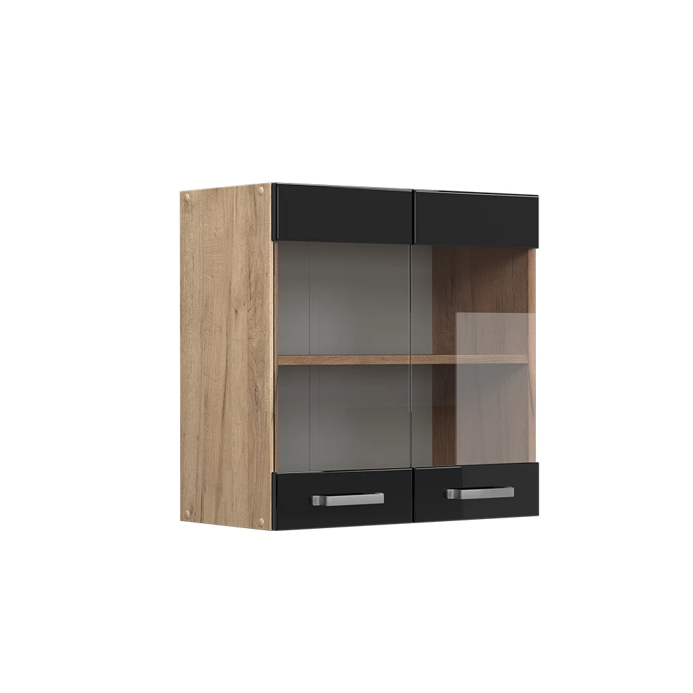 Vicco Mobile da cucina in vetro "R-line", Nero lucido/Quercia dorata, 60 cm