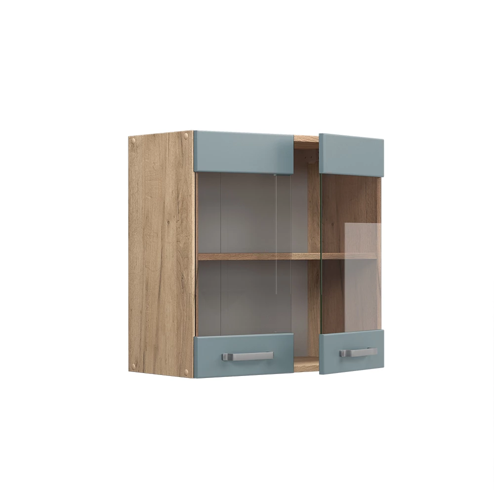 Vicco Küchenglasschrank "R-Line", Blau-Grau/Goldkraft Eiche, 60 cm