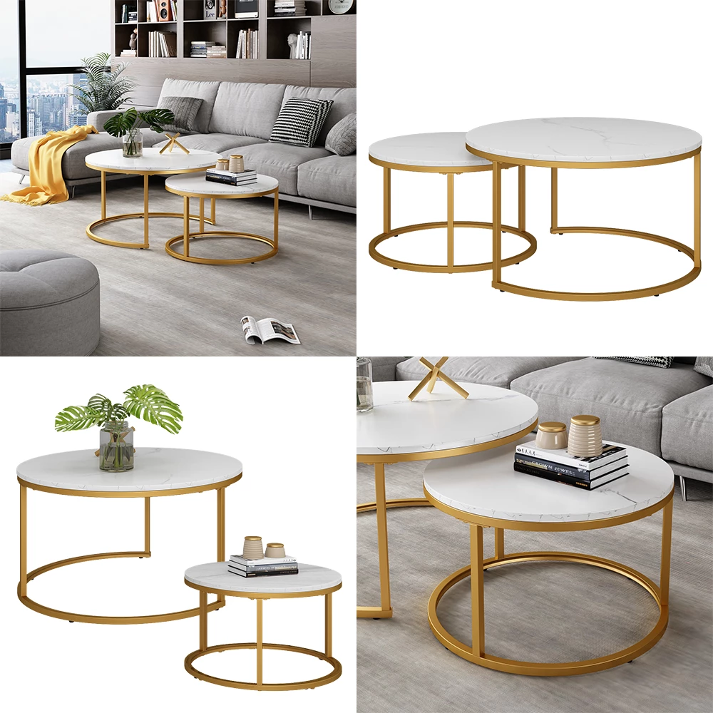 Couchtisch-Set Montreal Weiß/Gold 77 x 40 cm 2 Teile livinity®