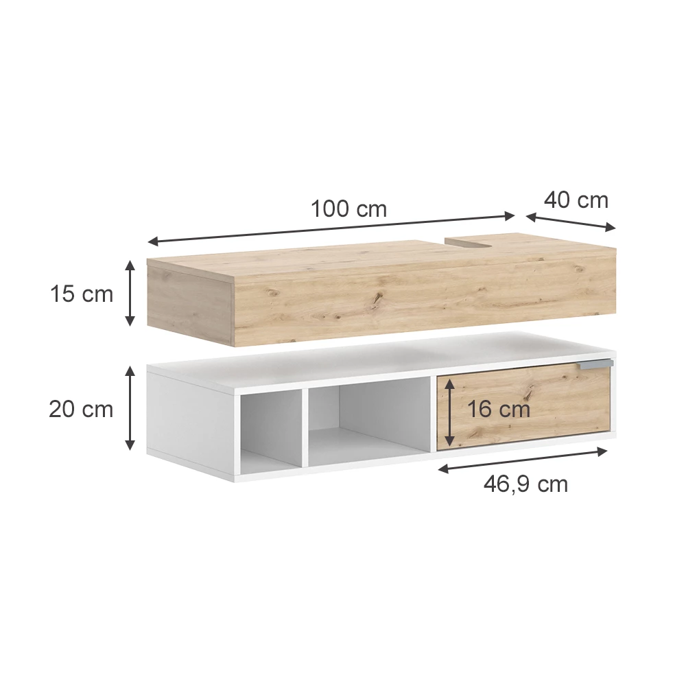 Vicco Waschbeckenunterschrank "Henri", Weiß/Artisan-Eiche, 100 x 15 cm mit Schublade
