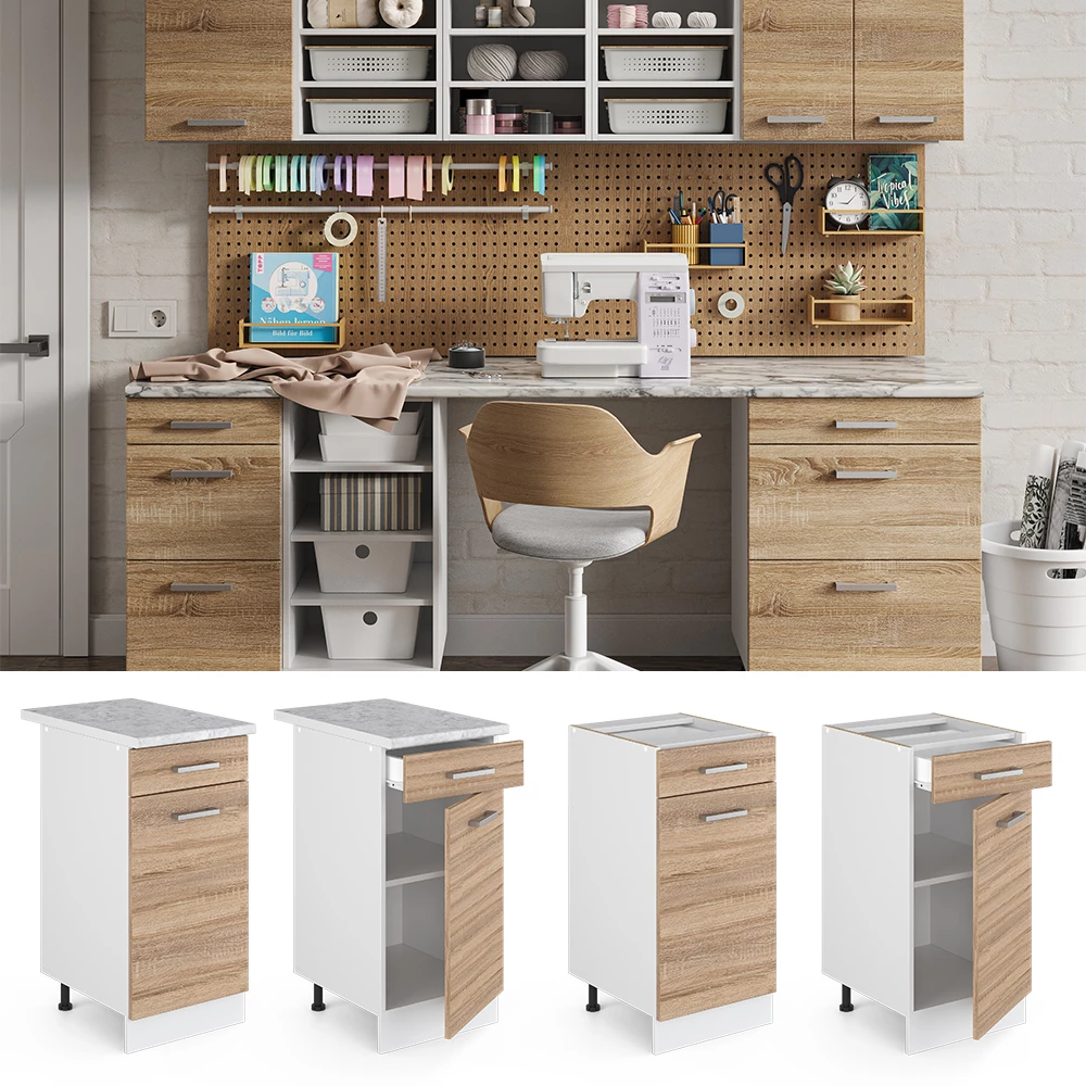 Vicco Unterschrank Sonoma 40 cm mit Schublade, mit Arbeitsplatte, R-Line