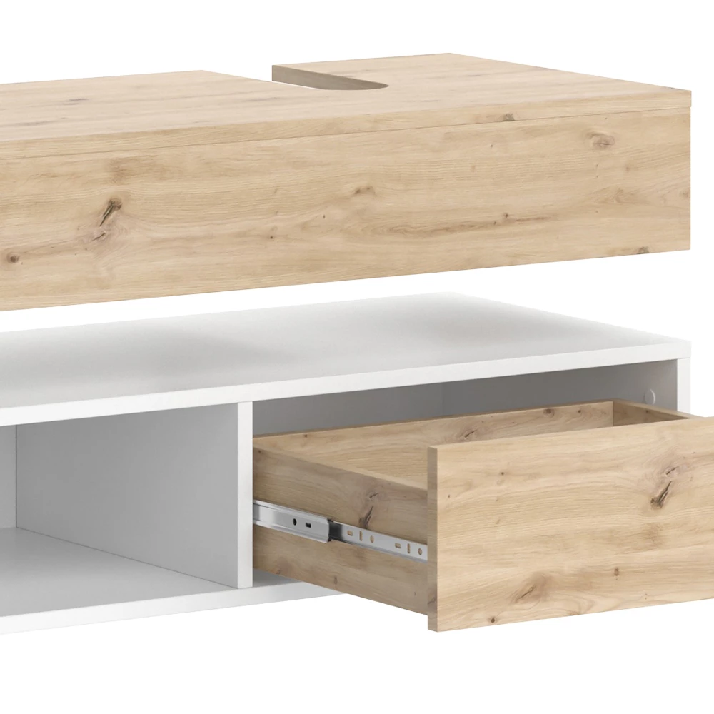 Vicco Waschbeckenunterschrank "Henri", Weiß/Artisan-Eiche, 100 x 15 cm mit Schublade