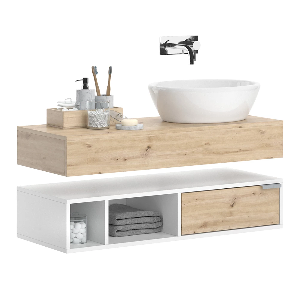 Vicco Waschbeckenunterschrank "Henri", Weiß/Artisan-Eiche, 100 x 15 cm mit Schublade
