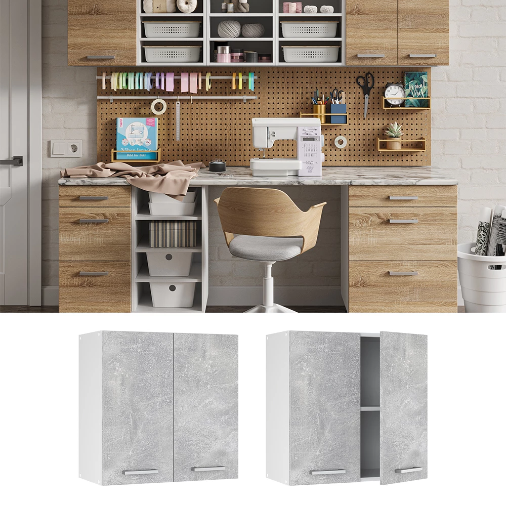 Universal wall unit in Concrete on white background