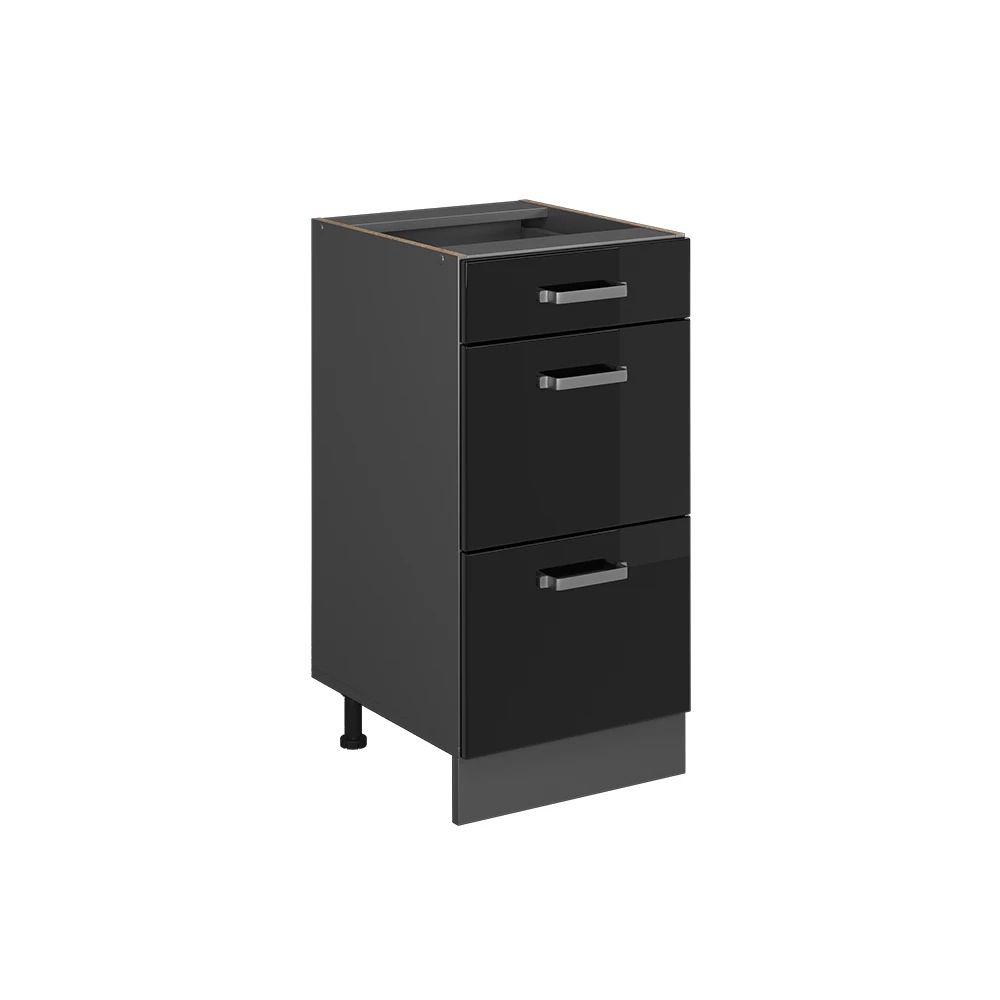 Küchenunterschrank R-Line Schwarz Hochglanz 40 cm mit Schubladen, ohne Arbeitsplatte Vicco