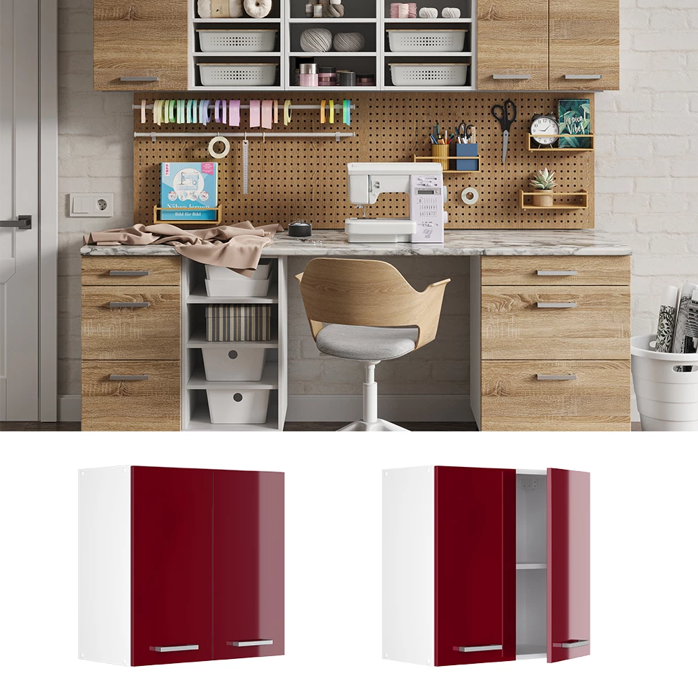 Vicco Hängeschrank Bordeaux Hochglanz 60 cm mit Türen, R-Line