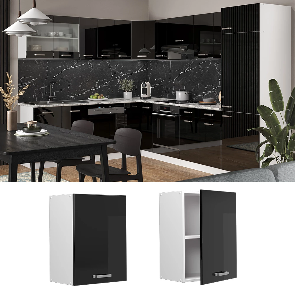 Vicco Hängeschrank "R-Line", Schwarz Hochglanz/Weiß, 45 cm