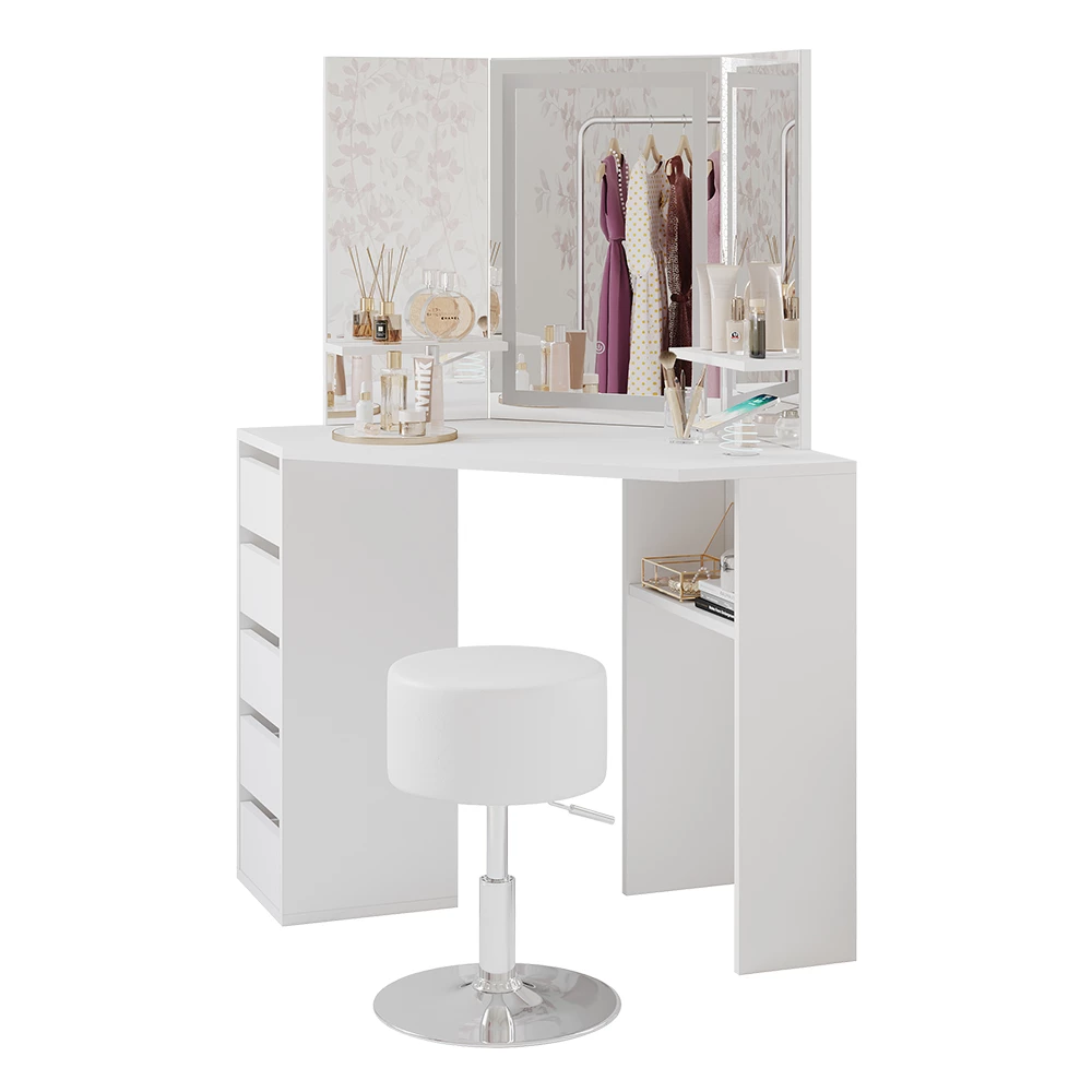 Vanity table in White on white background with decorative elements