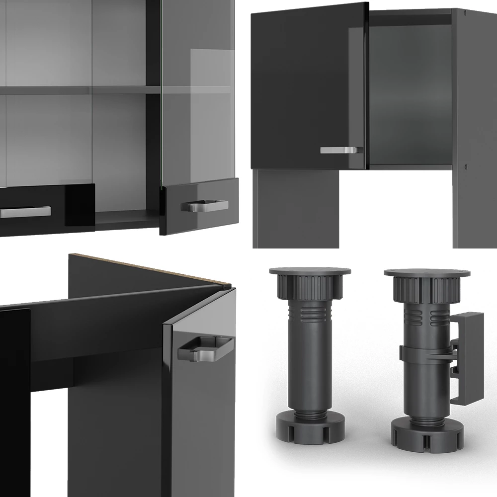 Vicco Eckküche "R-Line", Schwarz Hochglanz/Anthrazit, 237 x 247 cm ohne Arbeitsplatte