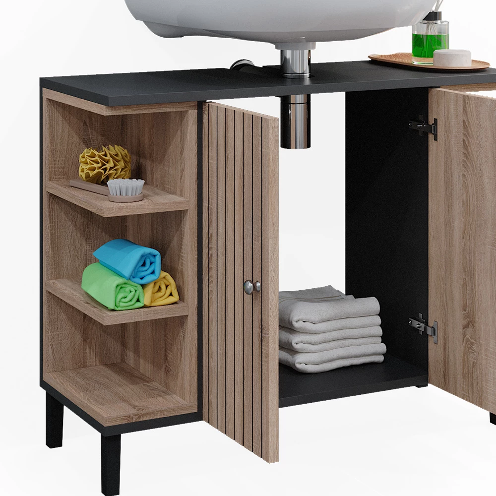 Vicco Wastafelonderkast "Aquis", Sonoma/Antraciet, 79.6 x 64 cm met 2 deuren