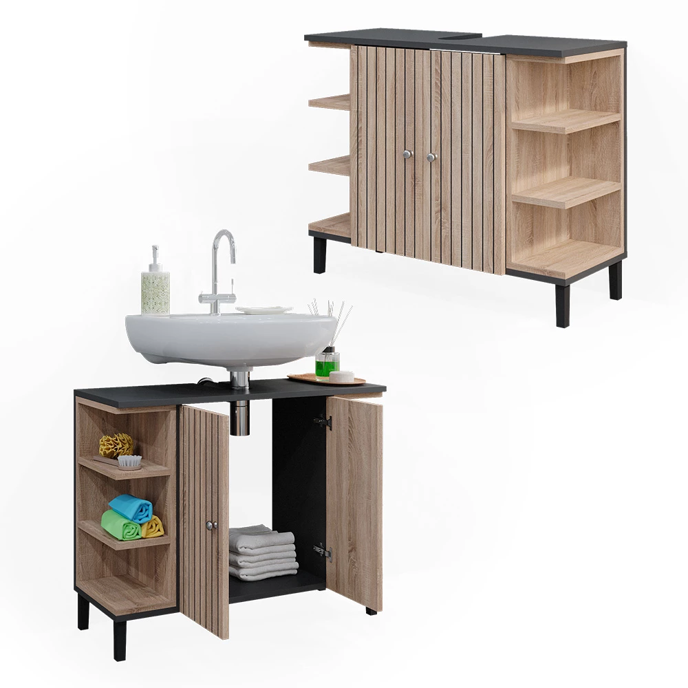 Vicco Wastafelonderkast "Aquis", Sonoma/Antraciet, 79.6 x 64 cm met 2 deuren