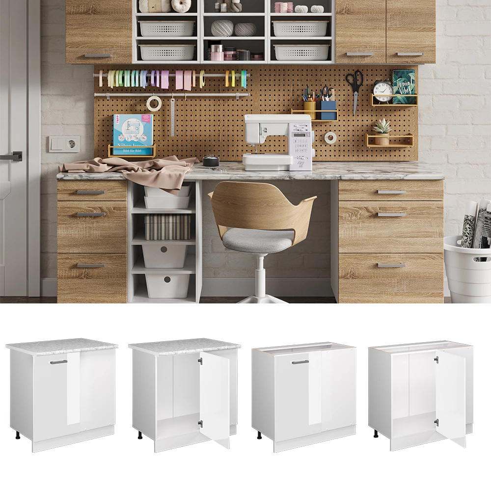 Eckschrank für Hausrat in Weiß Hochglanz auf weißem Hintergrund