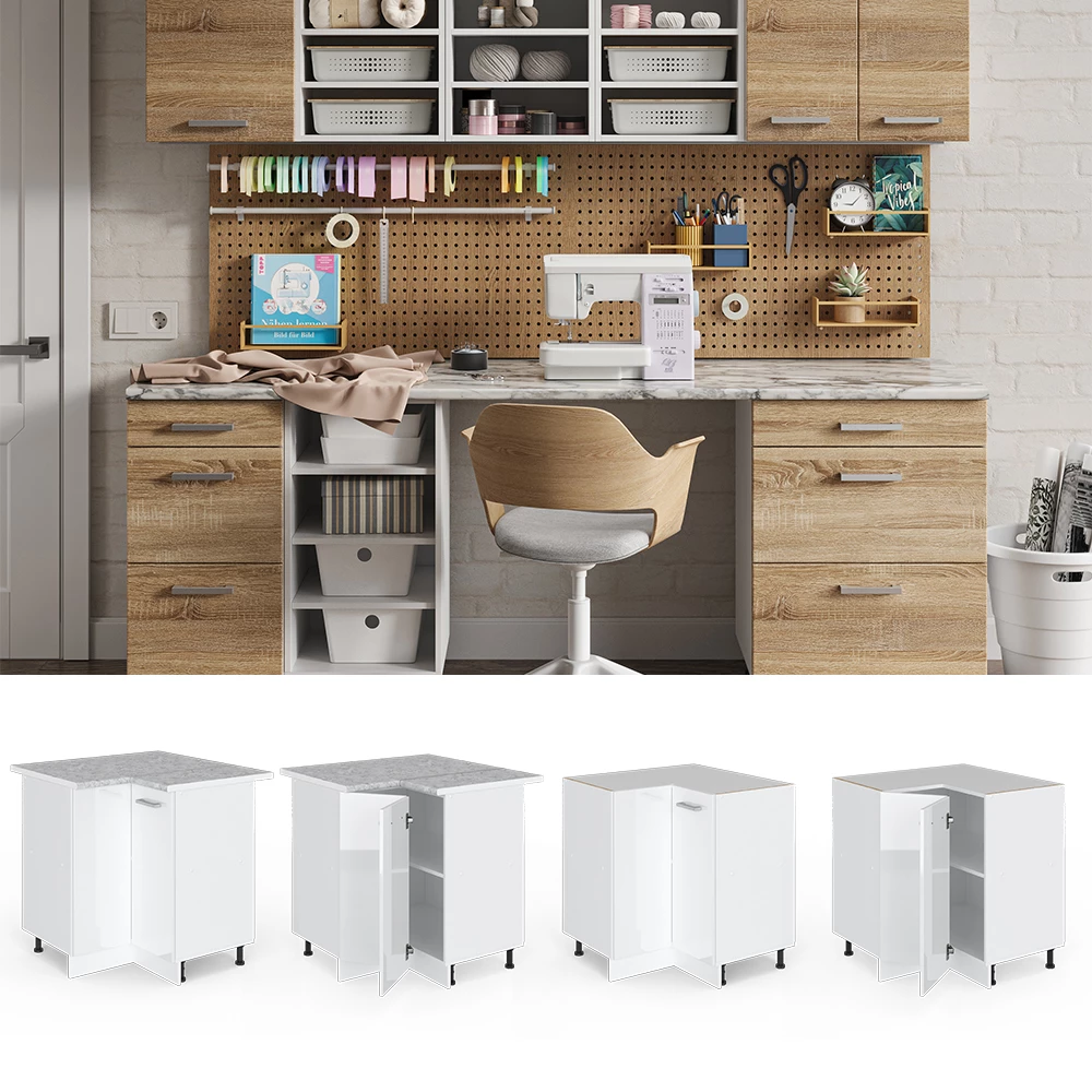 Vicco Univerzális sarokszekrény Fehér magasfényű 75.6 cm ajtóval, munkalap nélkül, R-Line