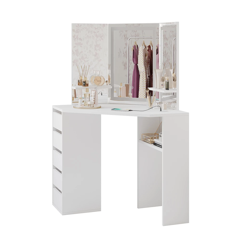 Dressing table for the corner in White on white background with decorative elements