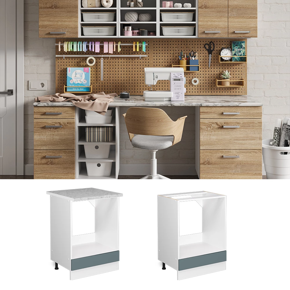 Meuble bas universel en Bleu-gris sur fond blanc