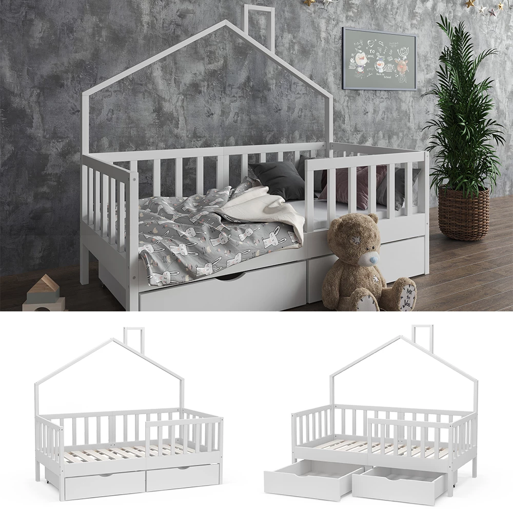 Vitalispa Letto per bambini Bianco 70x140 cm con 2 cassetti, Justus