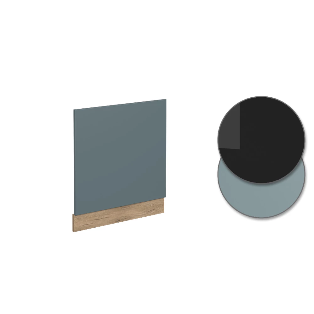 Nahaufnahme von Frontblende in Blau-Grau, zeigt Design- und Oberflächendetails