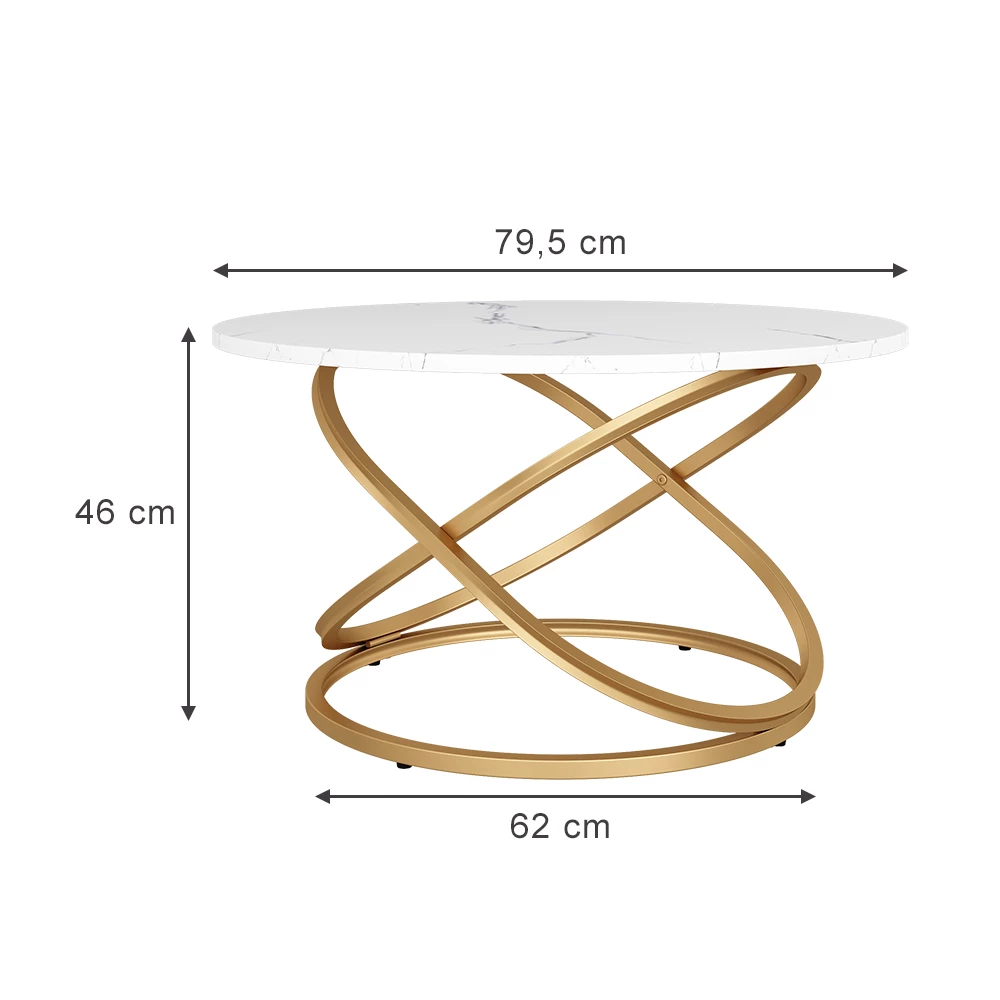 livinity® Couchtisch Weiß/Gold 79.5 x 62 cm mit große Arbeitsfläche, Calgary