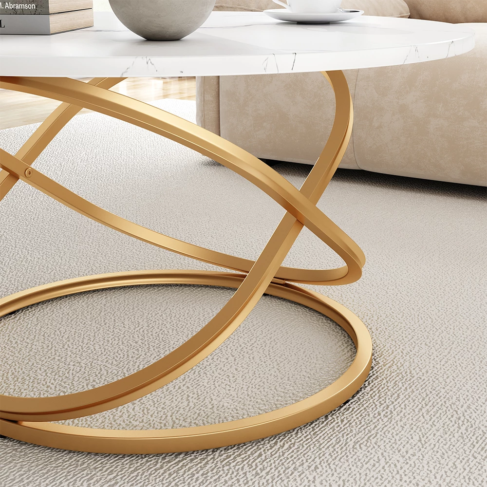 livinity® Couchtisch Weiß/Gold 79.5 x 62 cm mit große Arbeitsfläche, Calgary