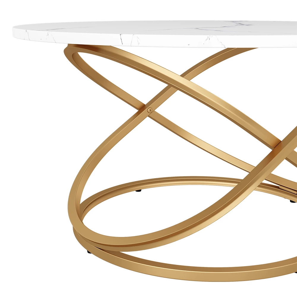 livinity® Couchtisch Weiß/Gold 79.5 x 62 cm mit große Arbeitsfläche, Calgary