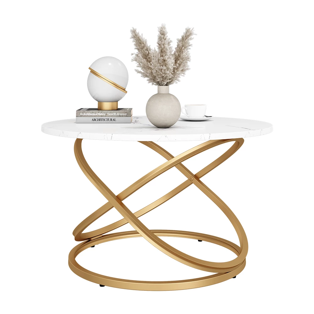 livinity® Couchtisch Weiß/Gold 79.5 x 62 cm mit große Arbeitsfläche, Calgary