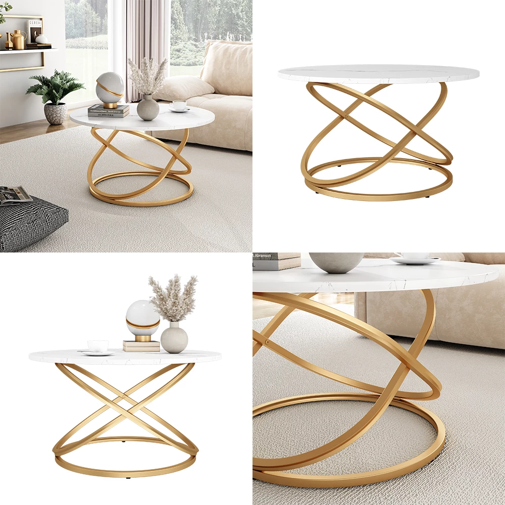livinity® Couchtisch Weiß/Gold 79.5 x 62 cm mit große Arbeitsfläche, Calgary