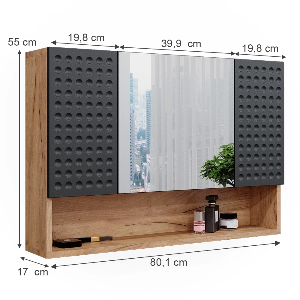 Vicco Badspiegelschrank Anthrazit gepunktet 80.1 x 55 cm, Irma
