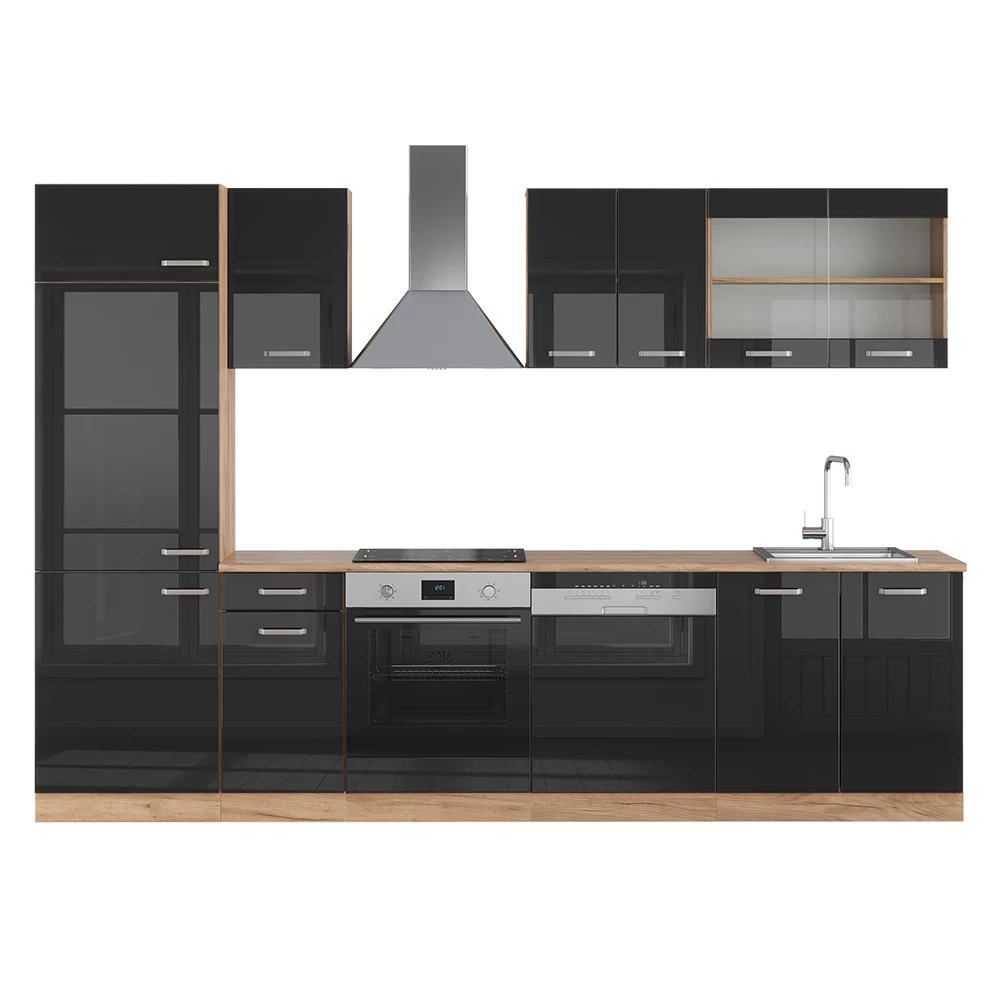 Vicco Keittokomero Musta korkeakiilto/Goldkraft tammi 300cm, R-Line