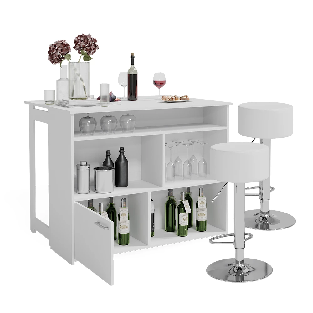 Baaripöydän setti in Valkoinen on white background with decorative elements