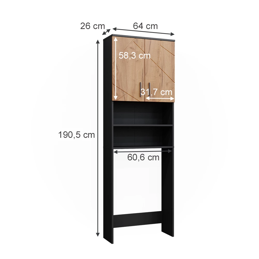 Vicco Waschmaschinenschrank Anthrazit/Goldkraft Eiche 64 x 190.5 cm, Irma