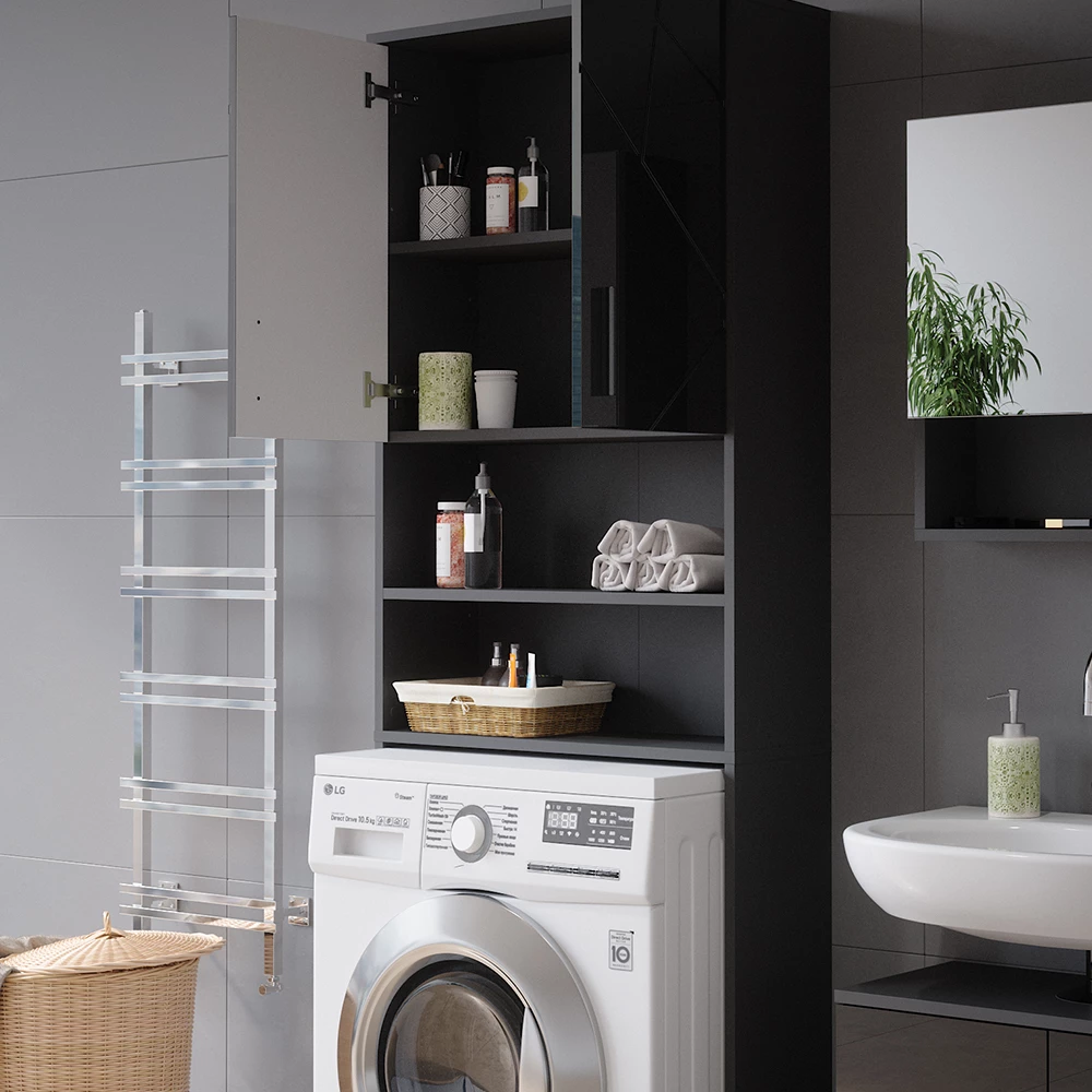 livinity® Waschmaschinenschrank Anthrazit 64 x 190.5 cm, Irma