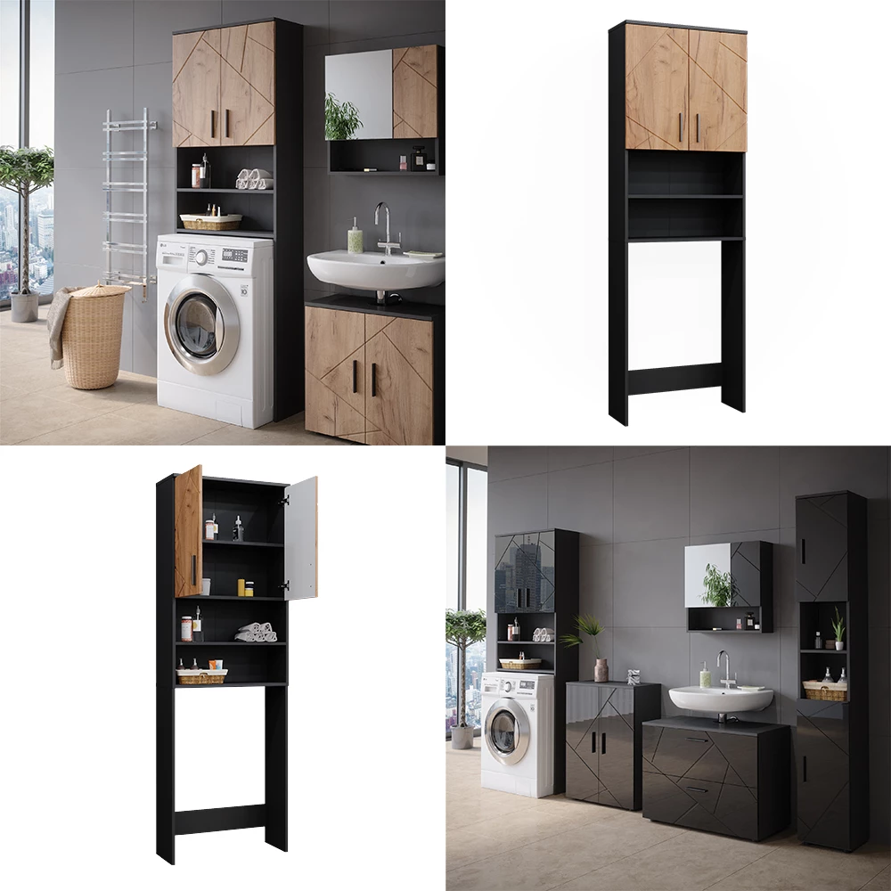 Vicco Waschmaschinenschrank Anthrazit/Goldkraft Eiche 64 x 190.5 cm, Irma
