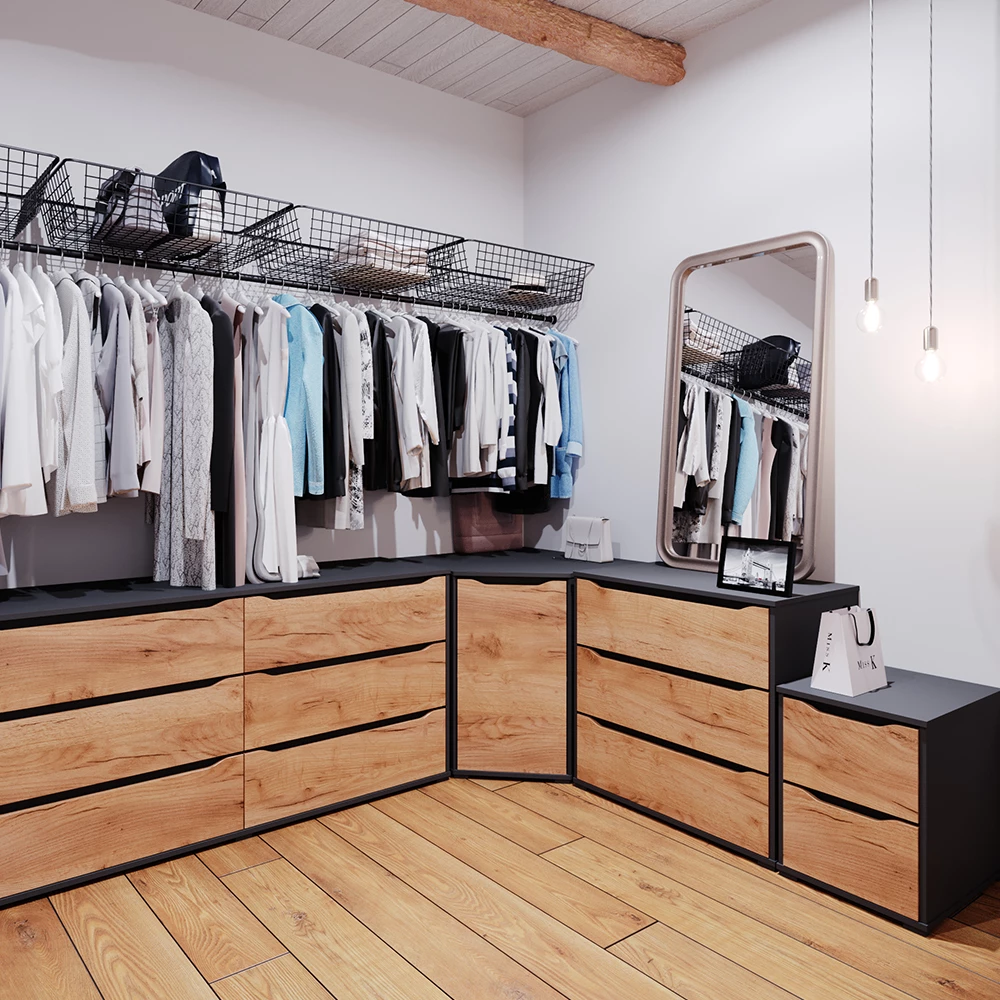 Nahaufnahme von Kommode in Goldkraft Eiche, zeigt Textur/Details