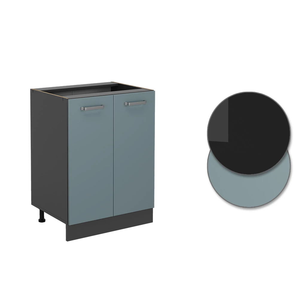 Close-up van Keukenonderkast in Blauw-grijs, met ontwerp- en oppervlakte-details