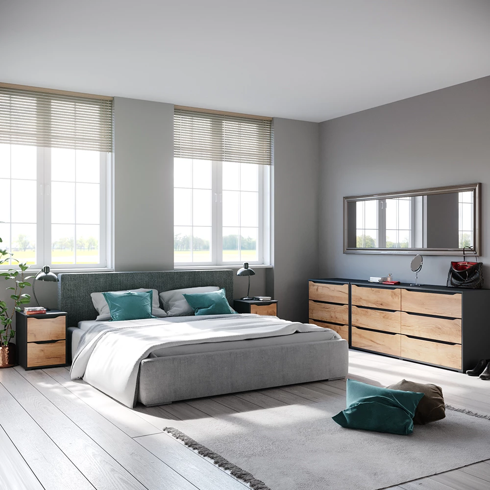 Commode en Chêne de force doré, présenté dans un décor ambiant avec décoration