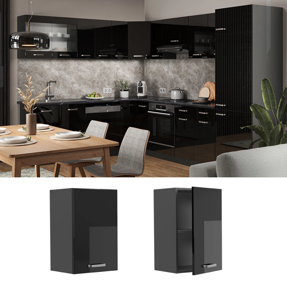 Vicco Hängeschrank R-Line, hängender Küchenschrank, Schwarz Hochglanz/Anthrazit, 40 cm
