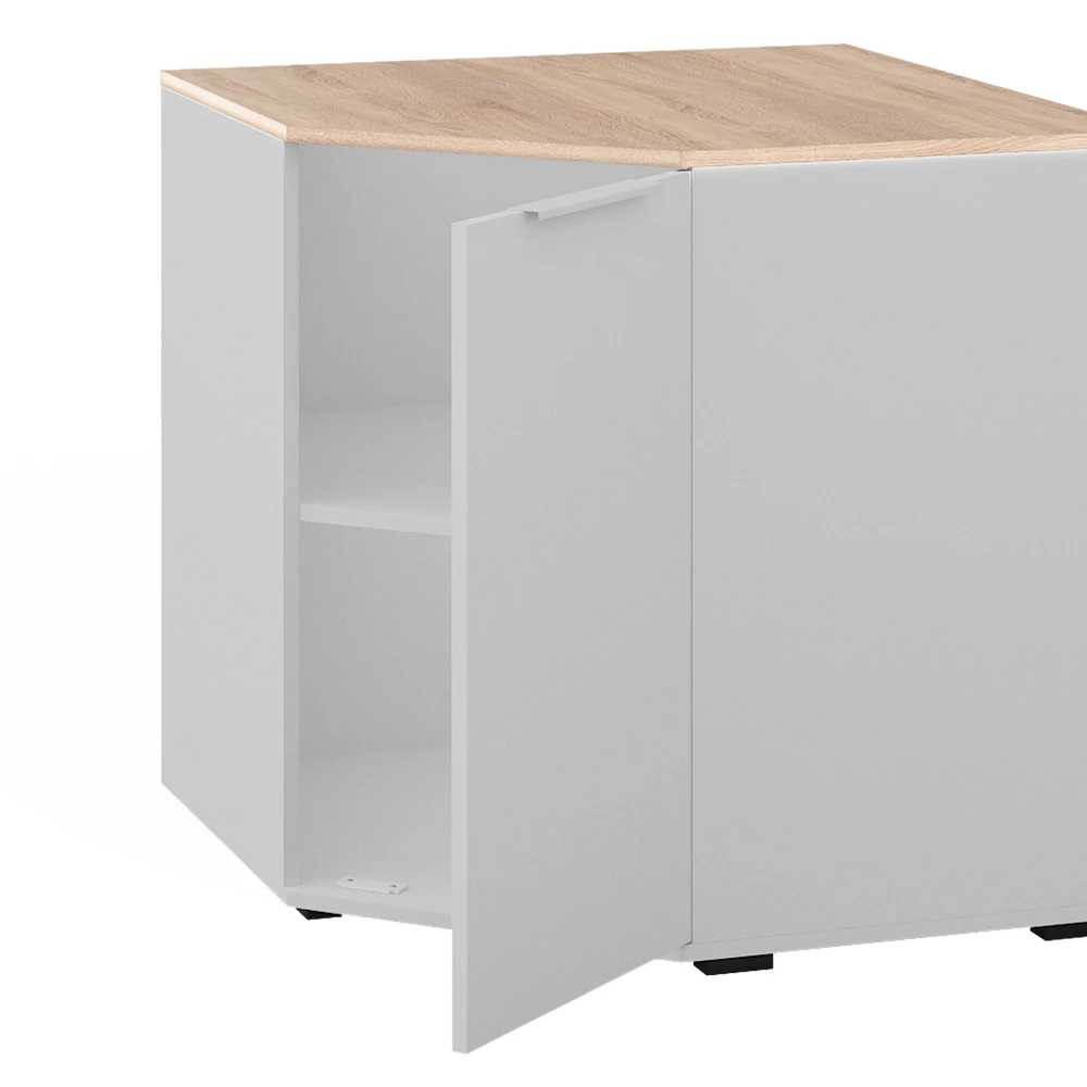 Nahaufnahme von Kommode in Weiß/Sonoma, zeigt Design- und Oberflächendetails