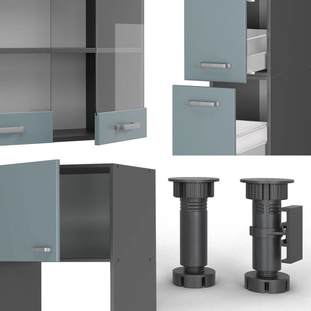 Gros plan de Cuisine en Bleu-gris/anthracite, montrant la texture/les détails
