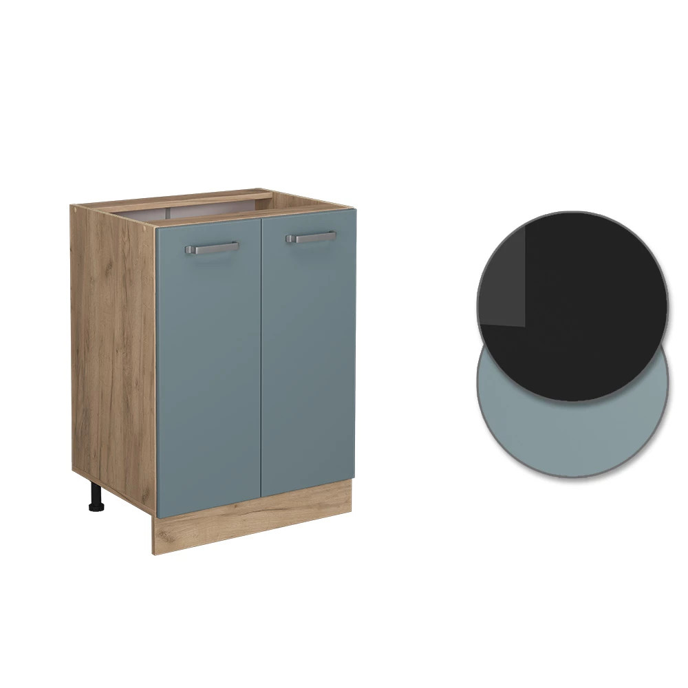 Close-up van Keukenonderkast in Blauw-grijs, met ontwerp- en oppervlakte-details