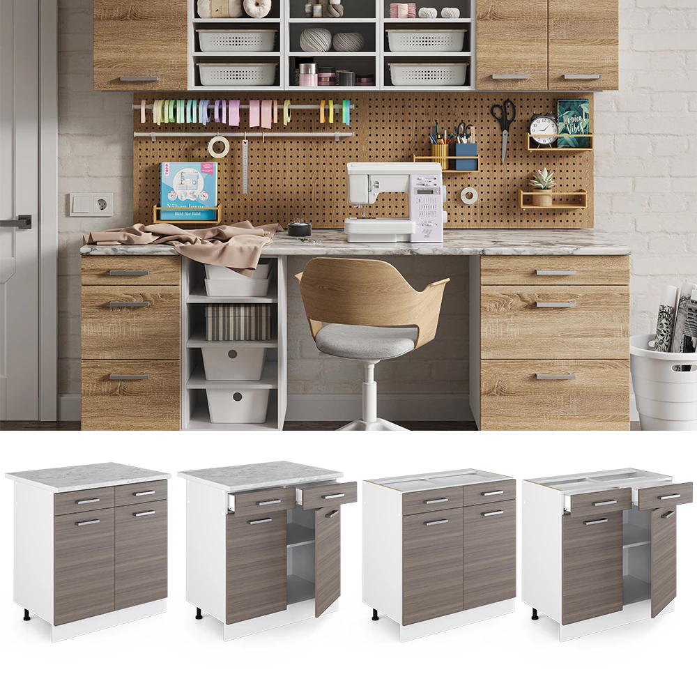 Vicco Univerzális alapegység Szürke 80 cm fiókokkal és ajtókkal, munkalap nélkül, R-Line