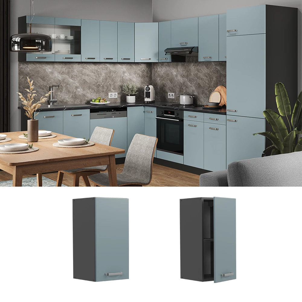 Vicco Hängeschrank R-Line, hängender Küchenschrank, Blau-Grau/Anthrazit, 30 cm