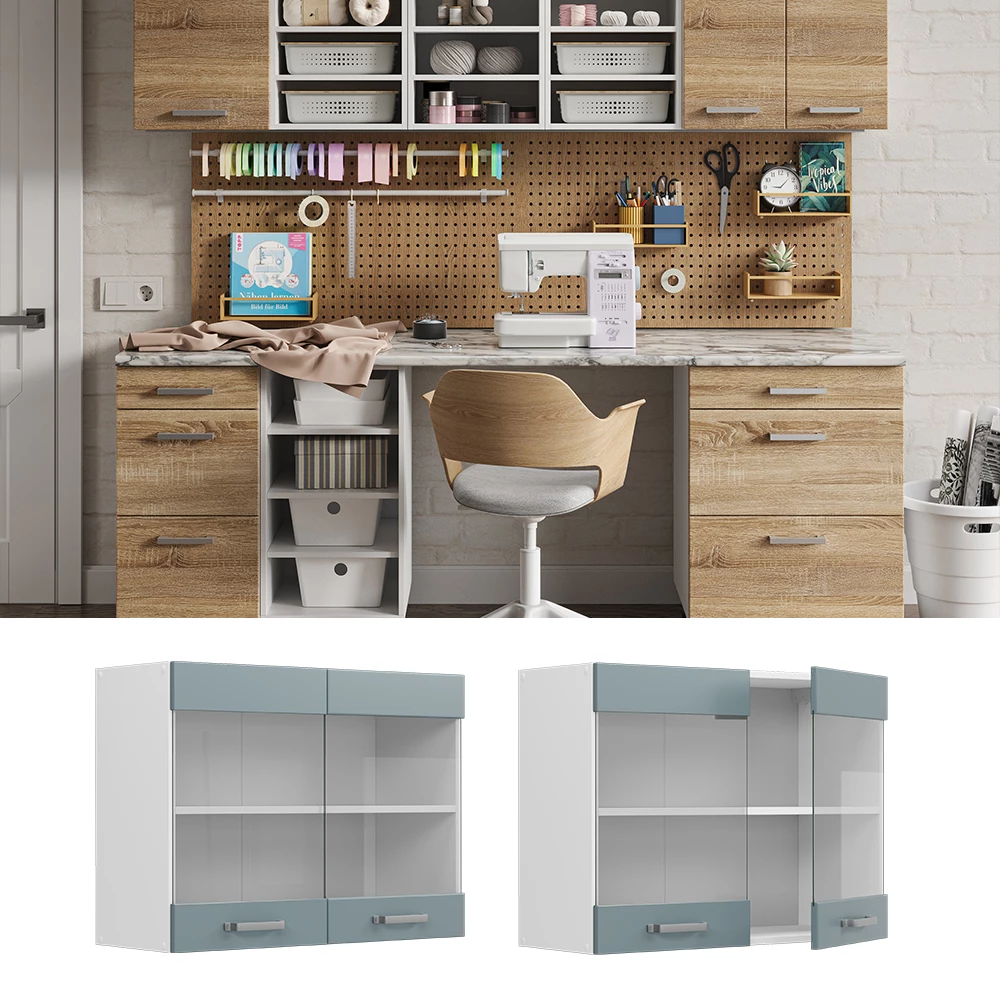 Mueble alto universal en Gris azulado sobre fondo blanco
