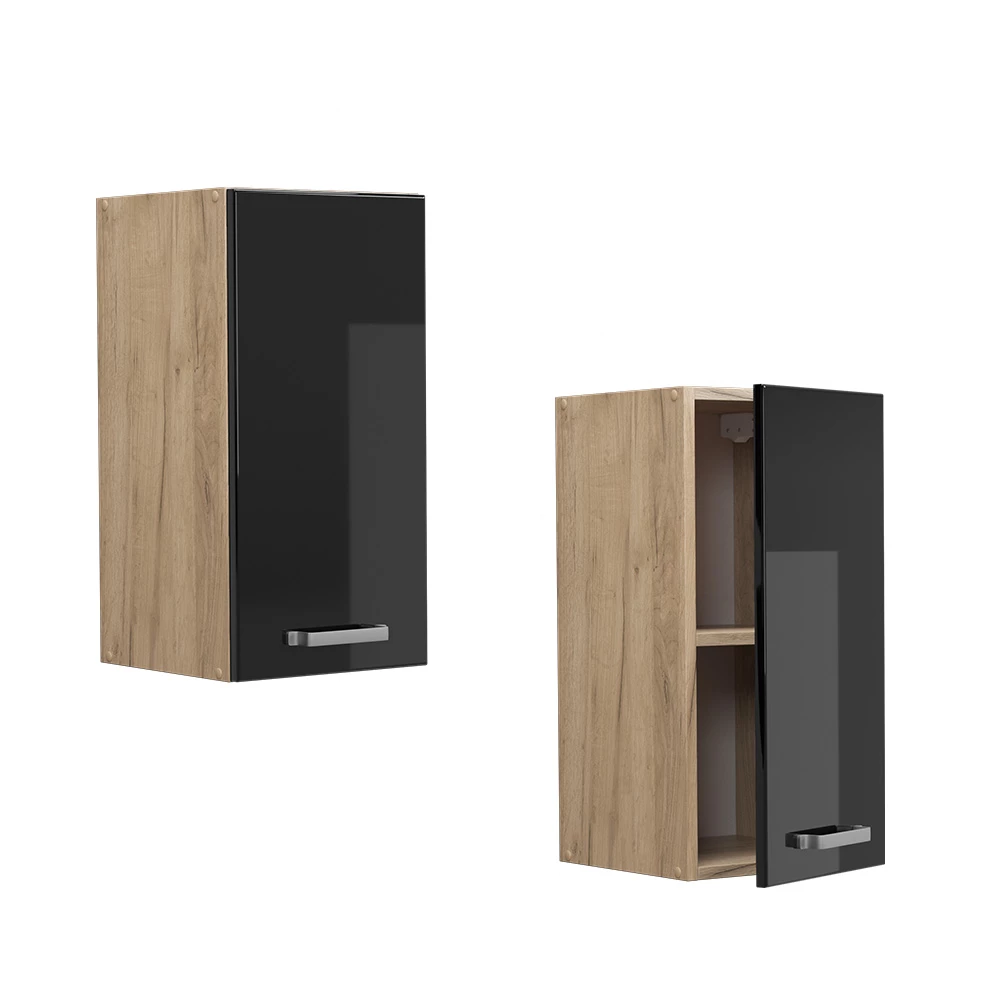 Vicco Hängeschrank "R-Line", Schwarz Hochglanz/Goldkraft Eiche, 30 cm