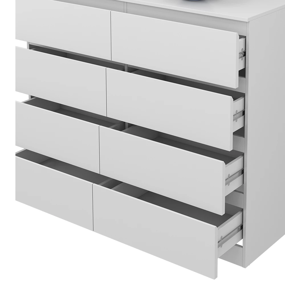 Nahaufnahme von Kommode  in Weiß, zeigt Design- und Oberflächendetails