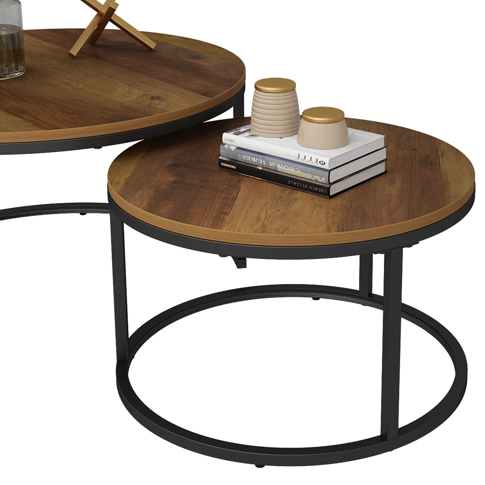 Povečava Garnitura mizic za kavo v Les, prikazuje dizajn in podrobnosti površine