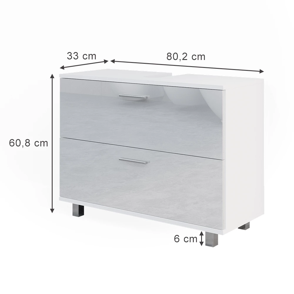 Vicco Waschbeckenunterschrank "Ilias", Weiß Hochglanz, 80.2 x 60.8 cm